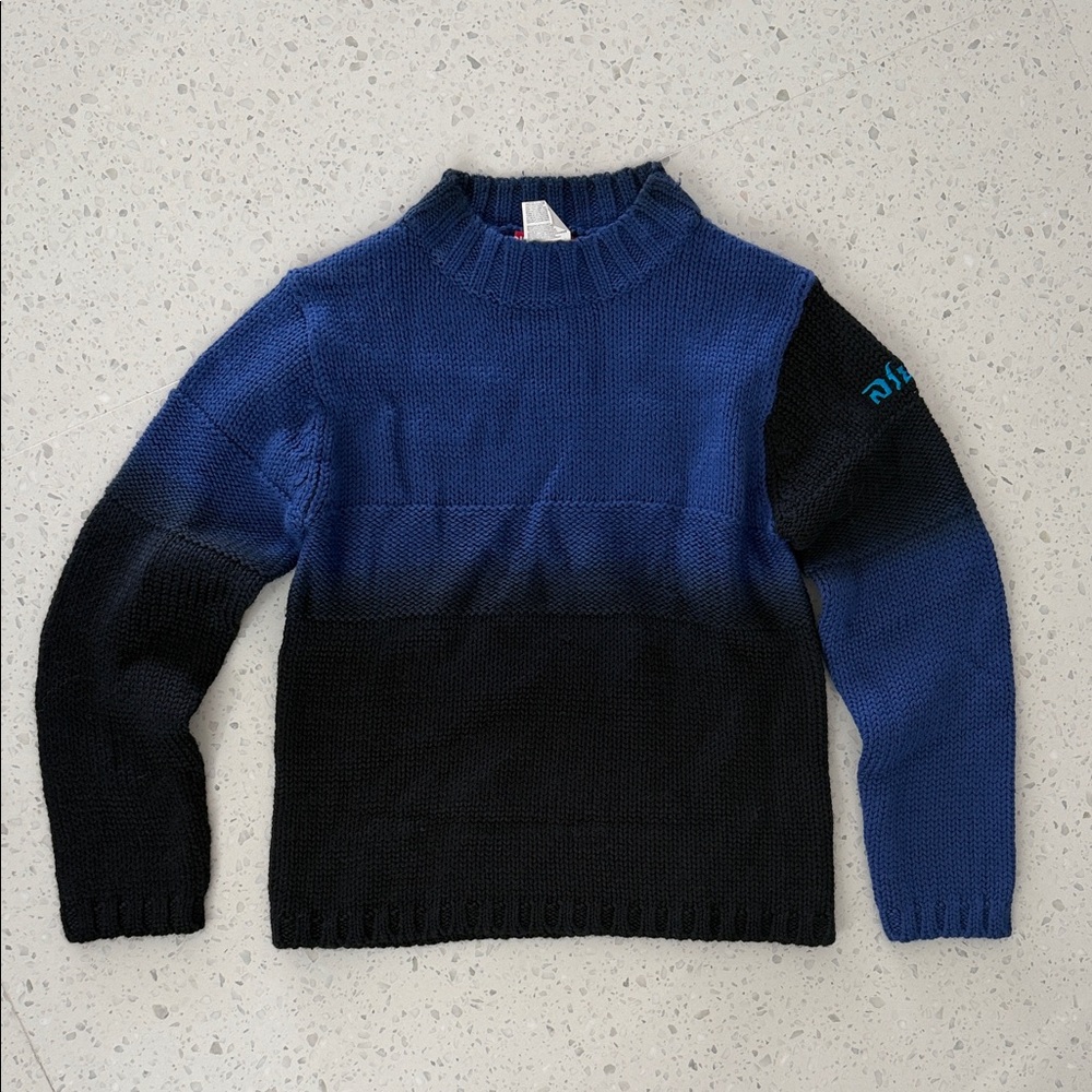 Diesel Kids Blue Black Gradient Crewneck Sweater Size 7 Late 90s Vintage Y2K